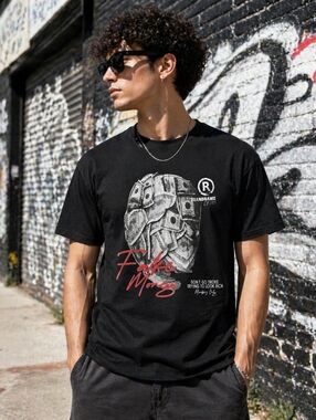 Mens Small Fake Money Graphic T Shirt Black Streetwear Quote Tee Dont Go Broke
